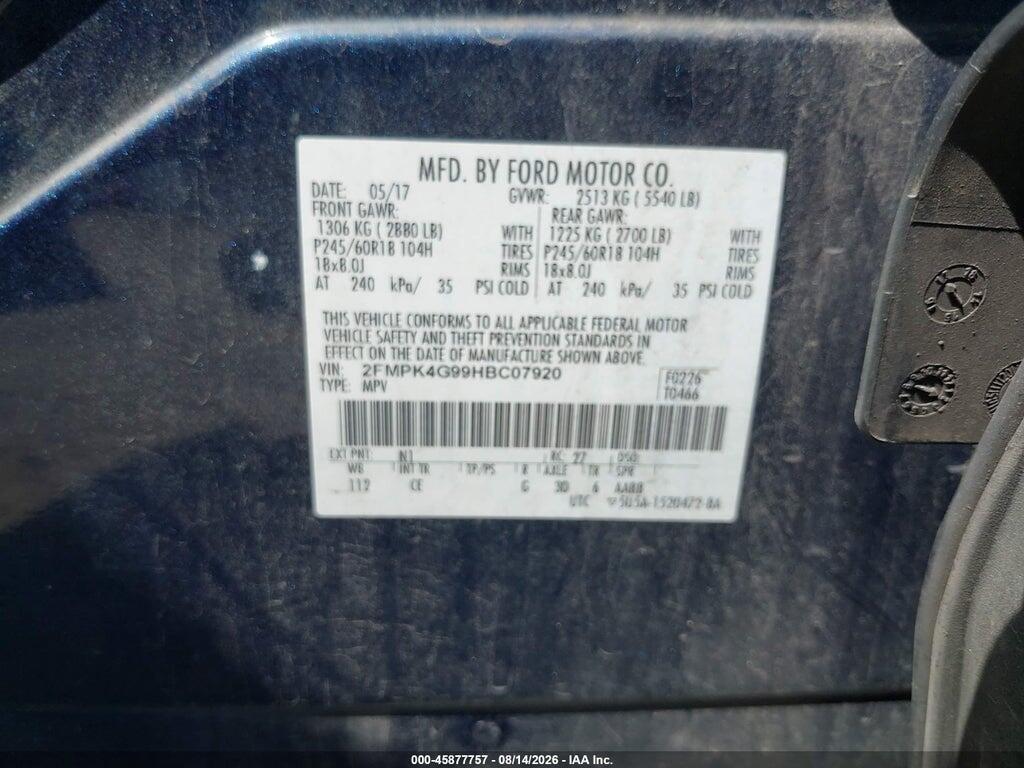 2FMPK4G99HBC07920 2017 FORD EDGE photo no. 9