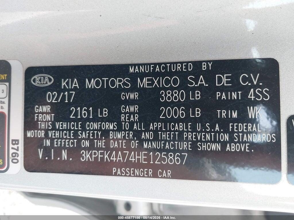 3KPFK4A74HE125867 2017 KIA FORTE photo no. 9