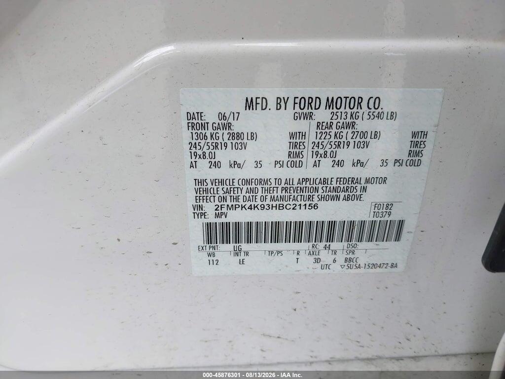 2FMPK4K93HBC21156 2017 FORD EDGE photo no. 9