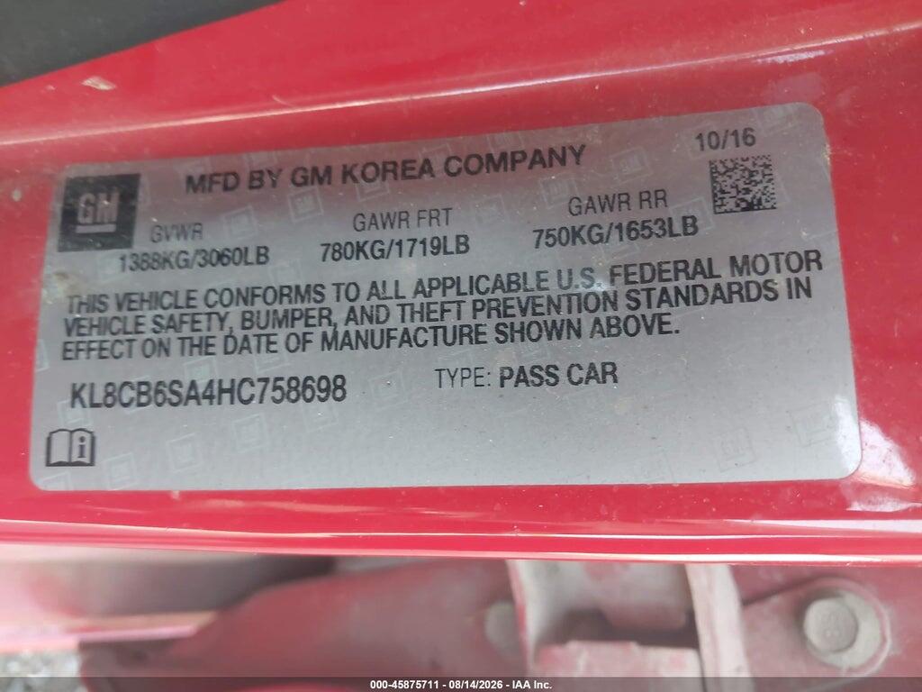 KL8CB6SA4HC758698 2017 CHEVROLET SPARK photo no. 9