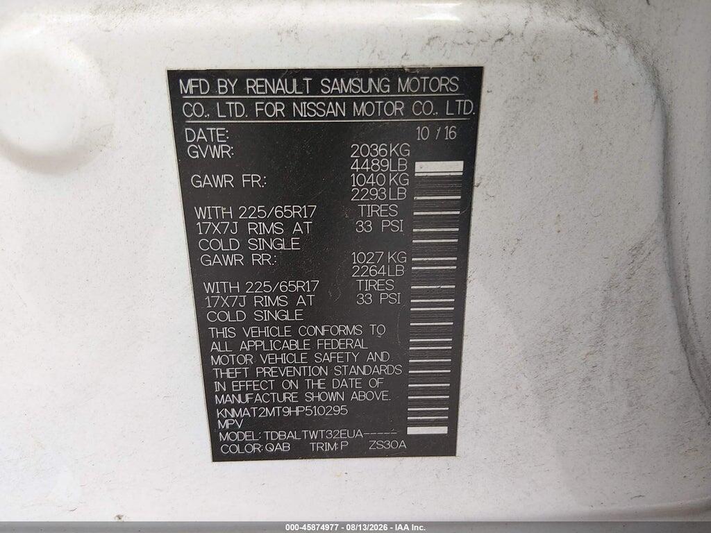 KNMAT2MT9HP510295 2017 NISSAN ROGUE photo no. 9