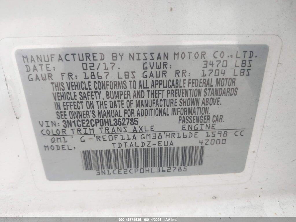 3N1CE2CP0HL362785 2017 NISSAN VERSA NOTE photo no. 9
