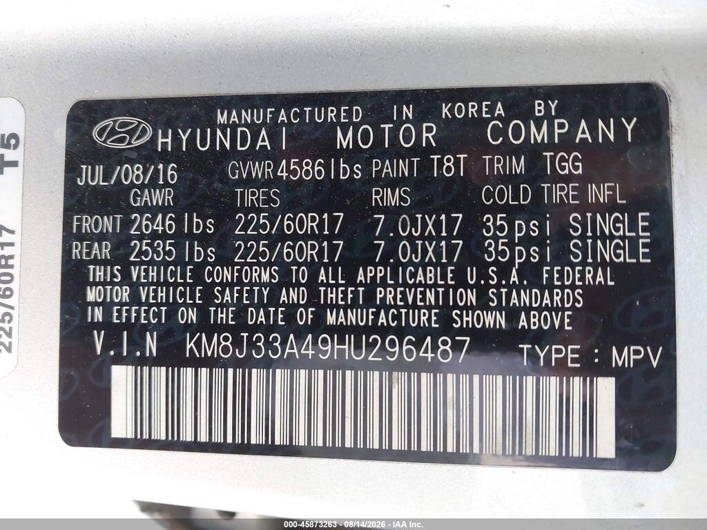 KM8J33A49HU296487 2017 HYUNDAI TUCSON photo no. 9