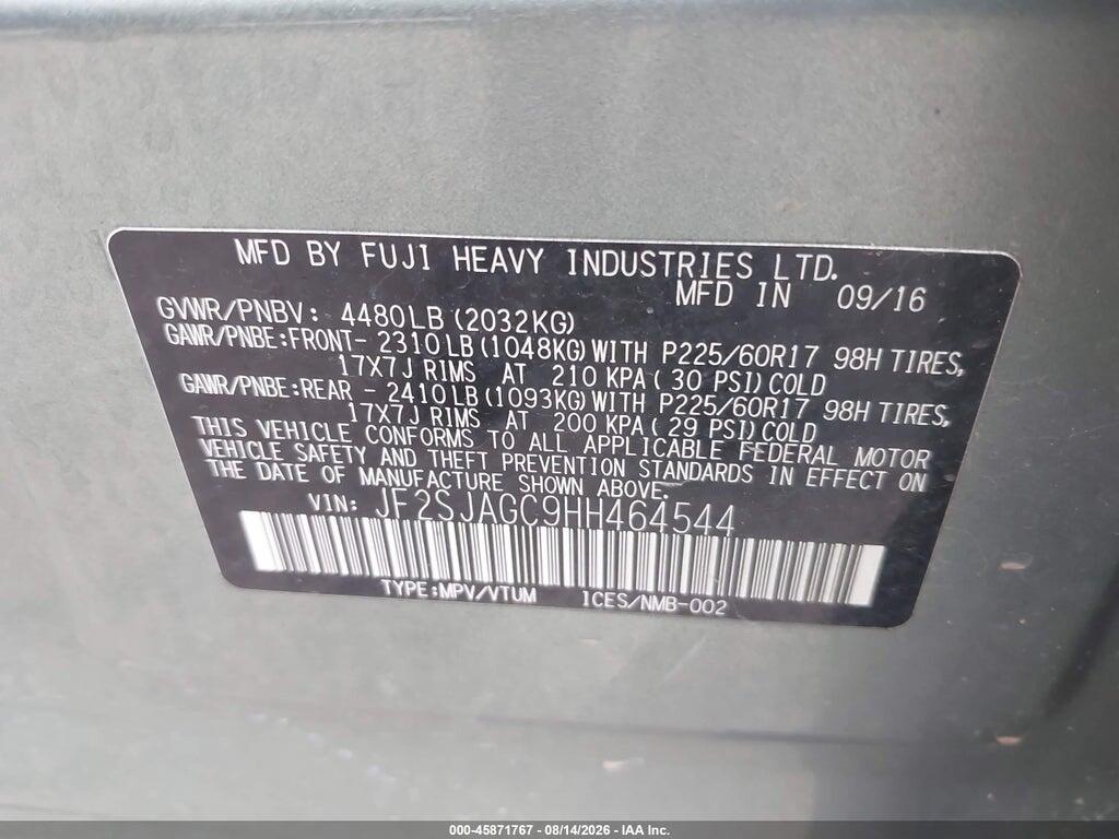 JF2SJAGC9HH464544 2017 SUBARU FORESTER photo no. 9
