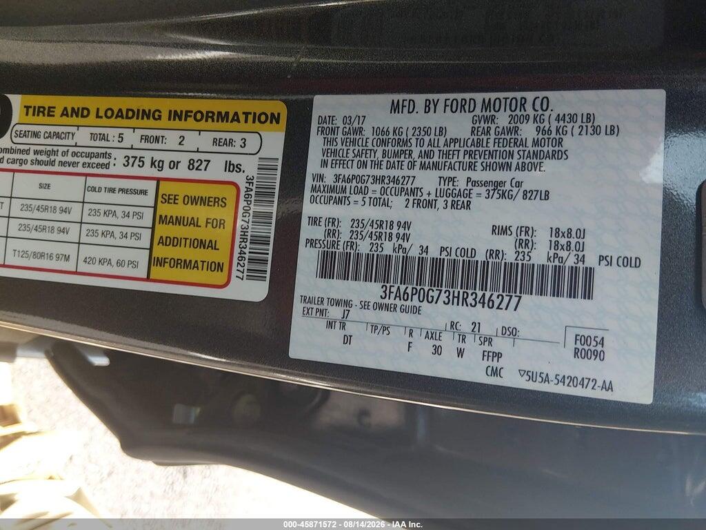 3FA6P0G73HR346277 2017 FORD FUSION photo no. 9