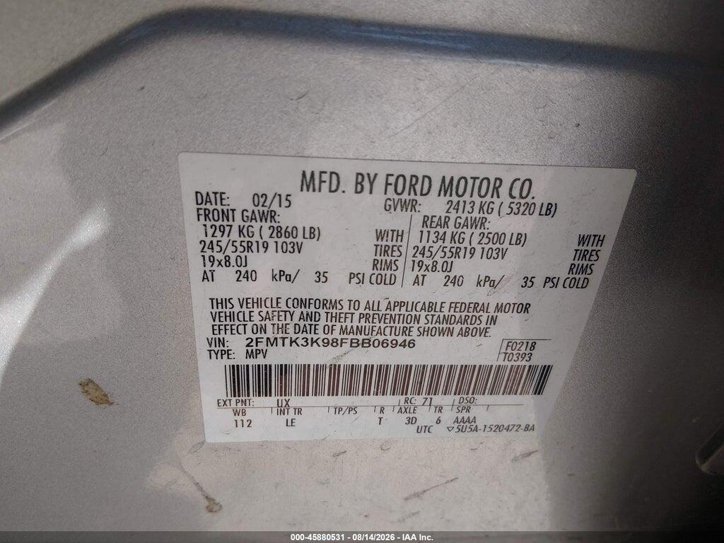 2FMTK3K98FBB06946 2015 FORD EDGE photo no. 9