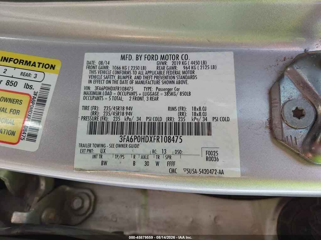 3FA6P0HDXFR108475 2015 FORD FUSION photo no. 9