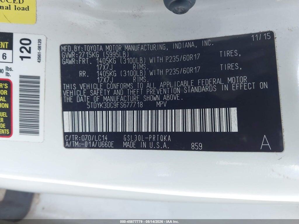 5TDYK3DC9FS677718 2015 TOYOTA SIENNA photo no. 9