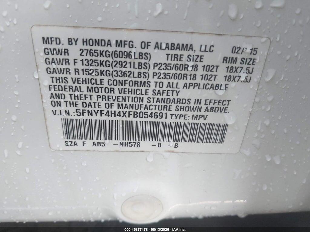 5FNYF4H4XFB054691 2015 HONDA PILOT photo no. 9