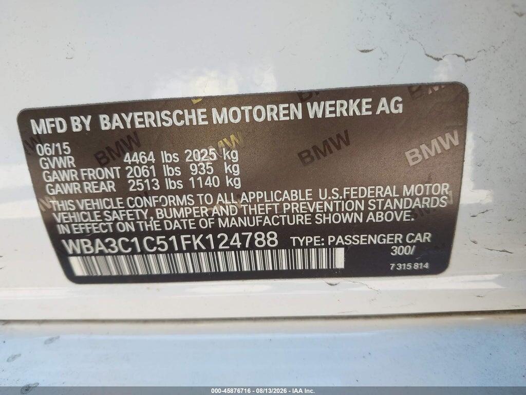 WBA3C1C51FK124788 2015 BMW 328I photo no. 9