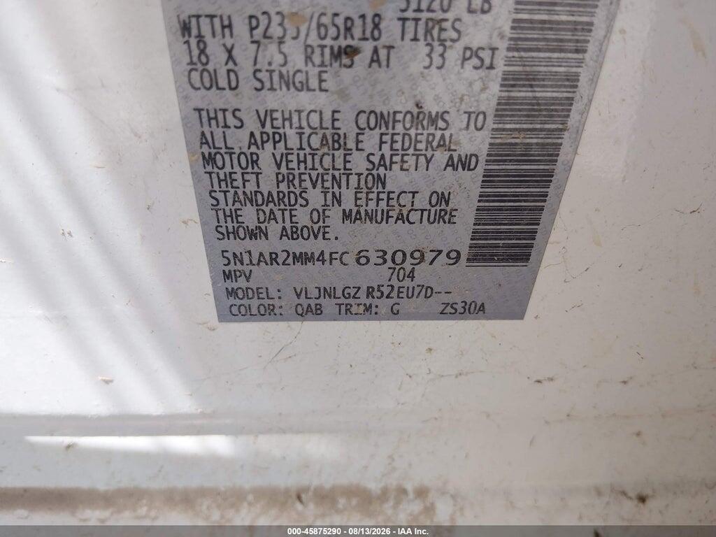 5N1AR2MM4FC630979 2015 NISSAN PATHFINDER photo no. 9