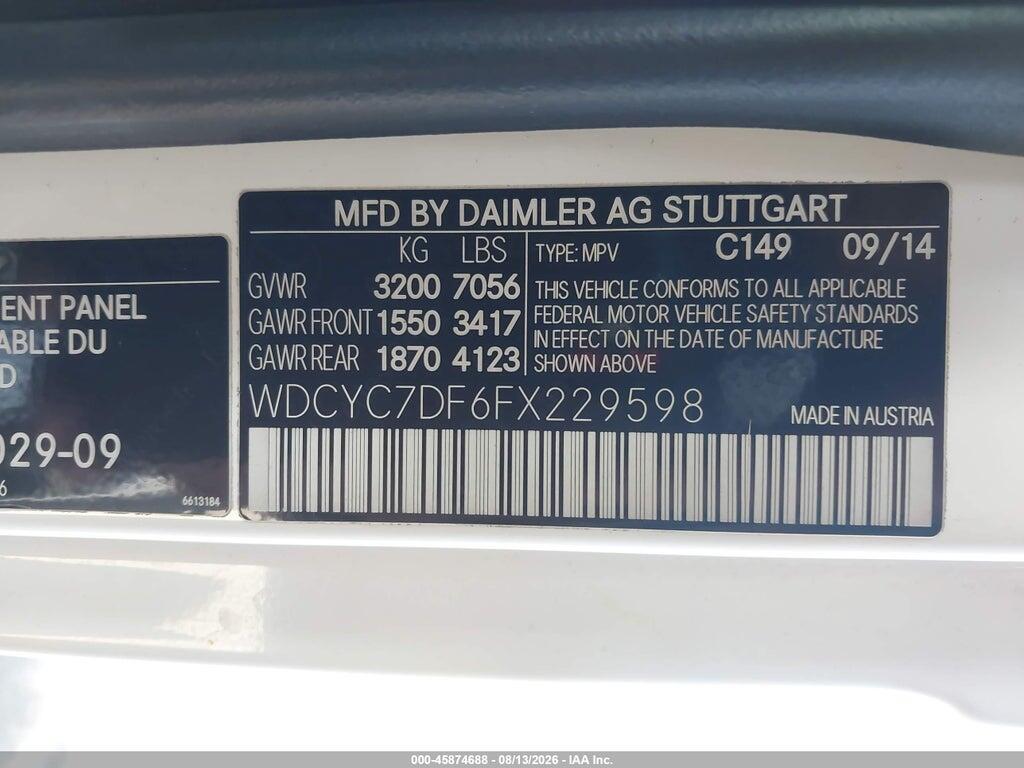 WDCYC7DF6FX229598 2015 MERCEDES-BENZ G 63 AMG photo no. 9
