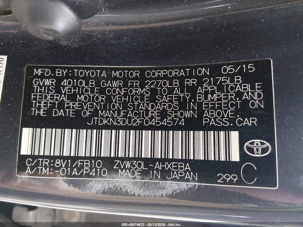 JTDKN3DU2F0454574 2015 TOYOTA PRIUS photo no. 9