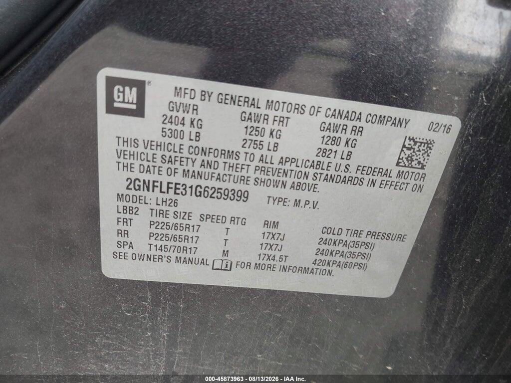 2GNFLFE31G6259399 2016 CHEVROLET EQUINOX photo no. 9