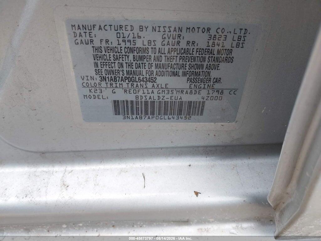 3N1AB7AP0GL643452 2016 NISSAN SENTRA photo no. 9