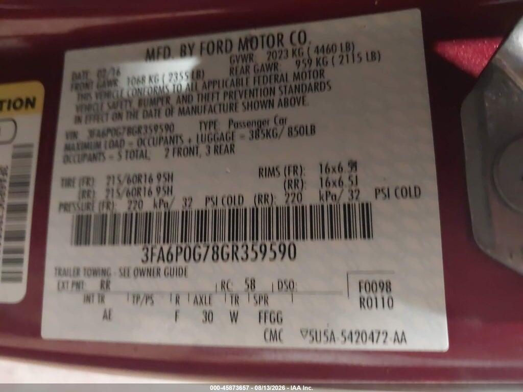 3FA6P0G78GR359590 2016 FORD FUSION photo no. 9