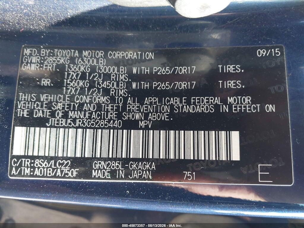 JTEBU5JR3G5285440 2016 TOYOTA 4RUNNER photo no. 9