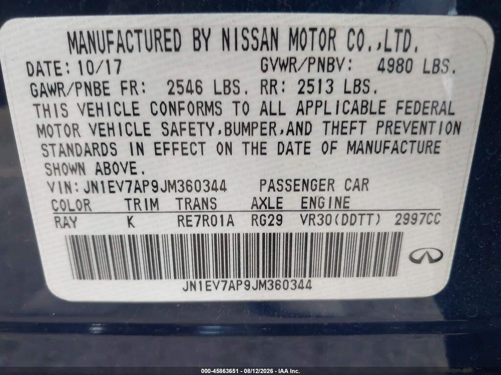 JN1EV7AP9JM360344 2018 INFINITI Q50 photo no. 9