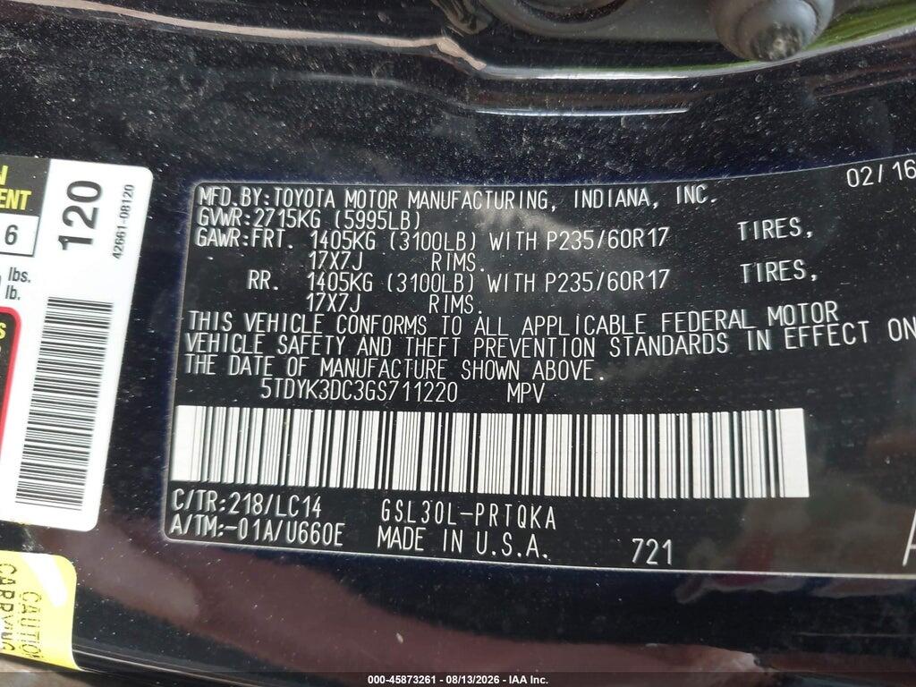 5TDYK3DC3GS711220 2016 TOYOTA SIENNA photo no. 9