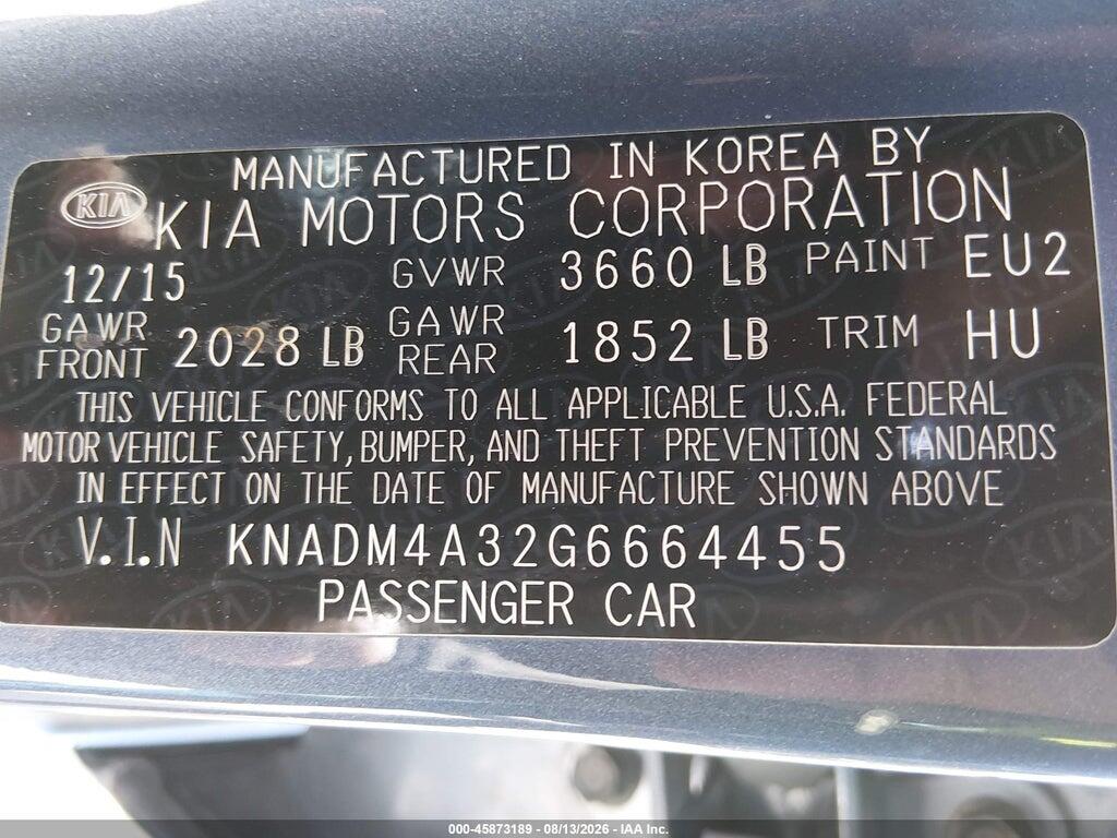 KNADM4A32G6664455 2016 KIA RIO photo no. 9
