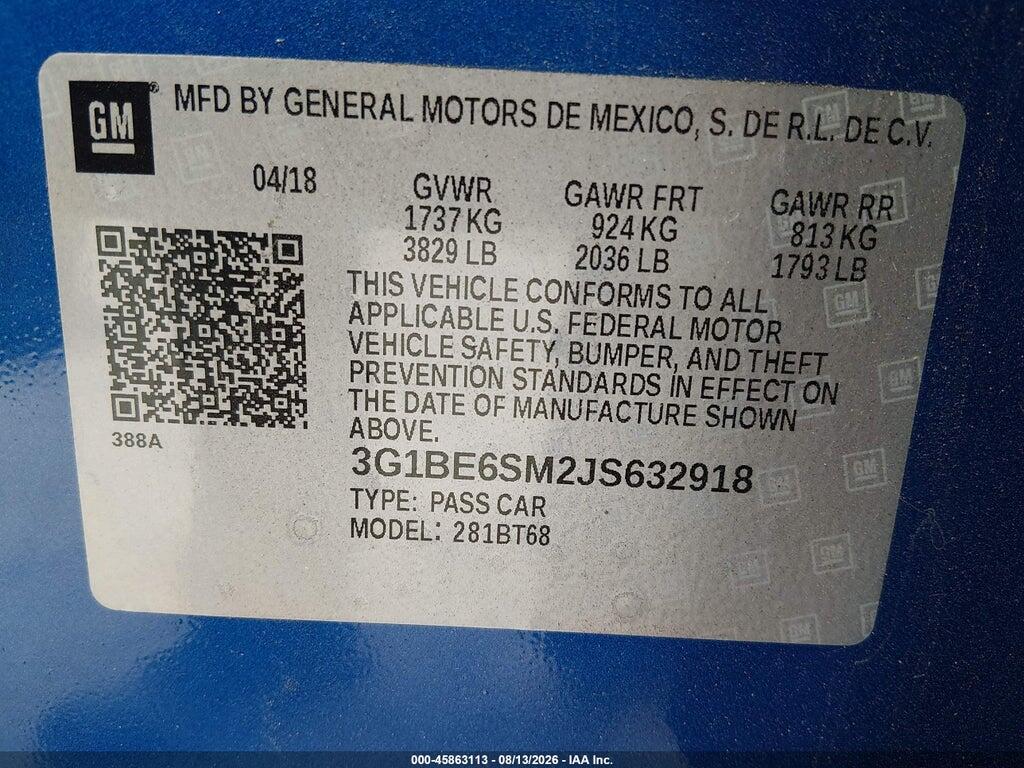 3G1BE6SM2JS632918 2018 CHEVROLET CRUZE photo no. 9