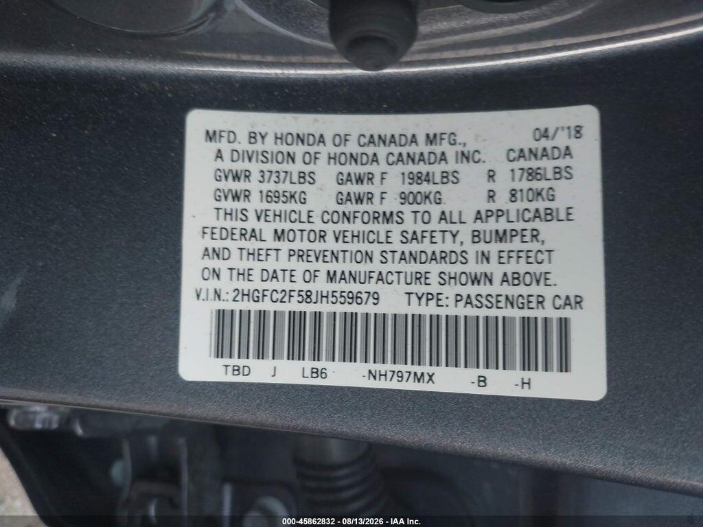 2HGFC2F58JH559679 2018 HONDA CIVIC photo no. 9