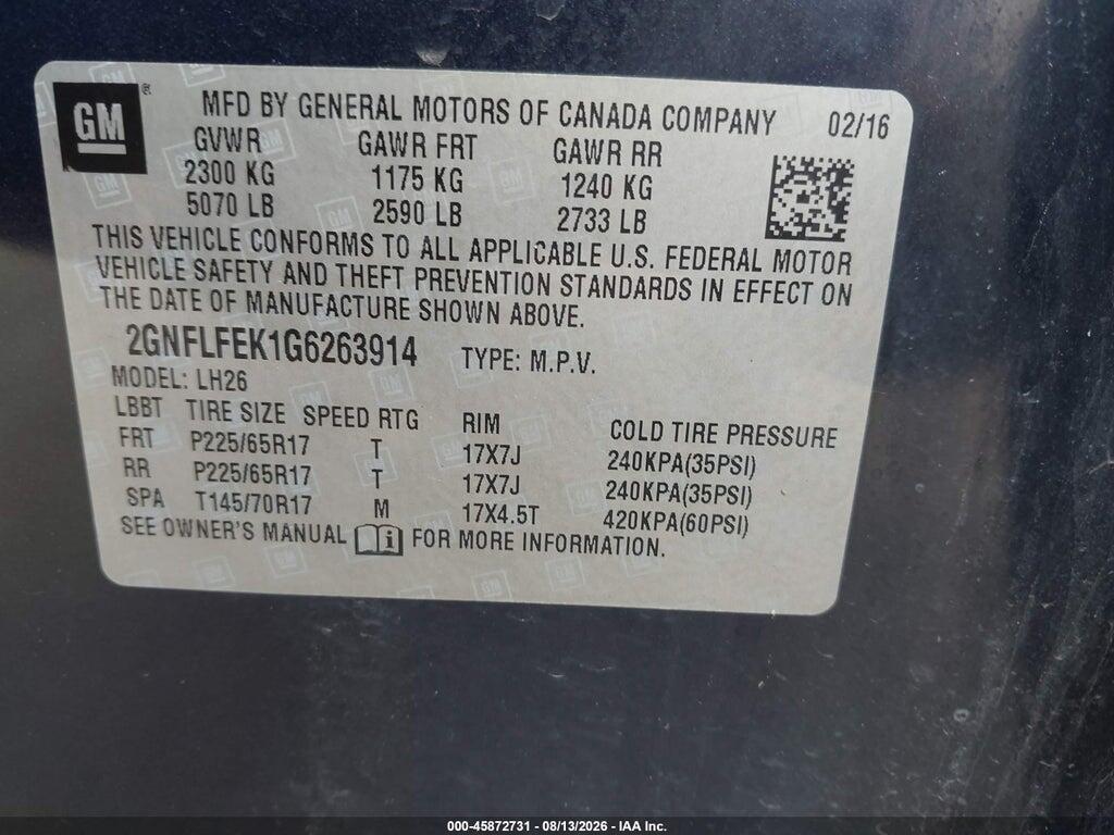 2GNFLFEK1G6263914 2016 CHEVROLET EQUINOX photo no. 9