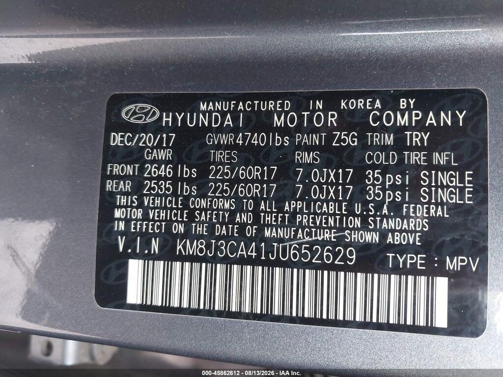 KM8J3CA41JU652629 2018 HYUNDAI TUCSON photo no. 9