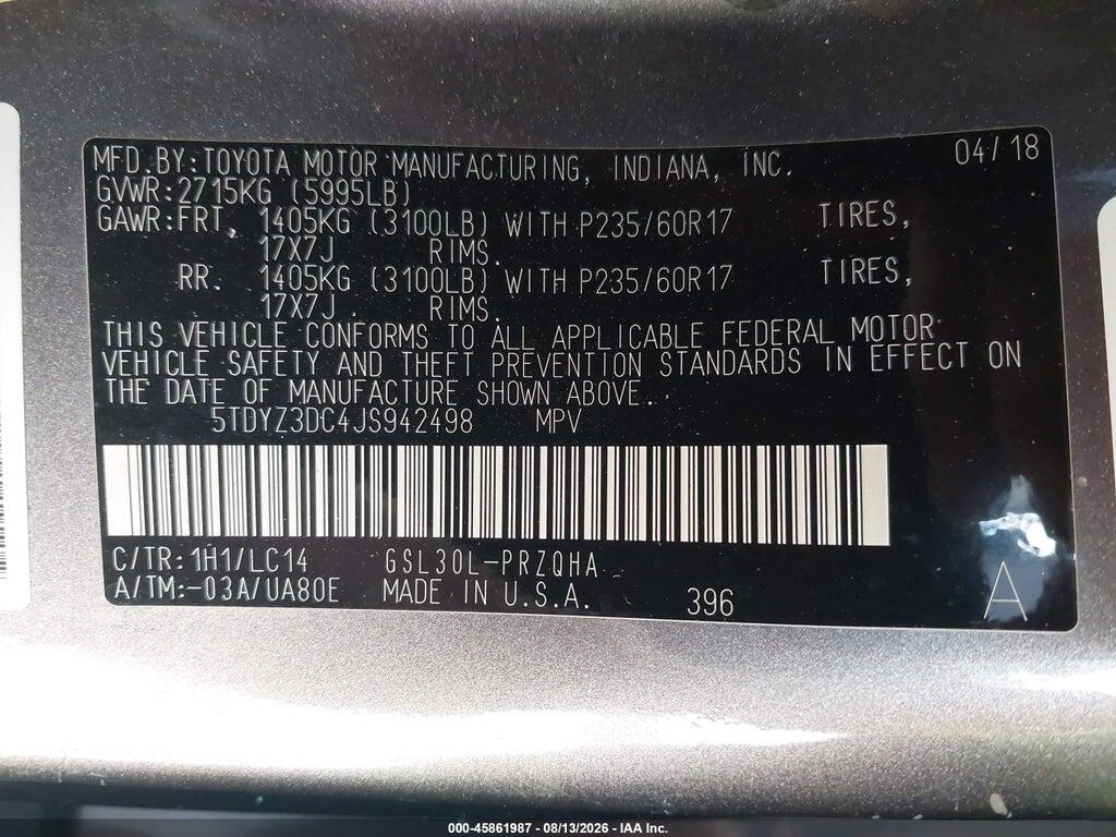 5TDYZ3DC4JS942498 2018 TOYOTA SIENNA photo no. 9