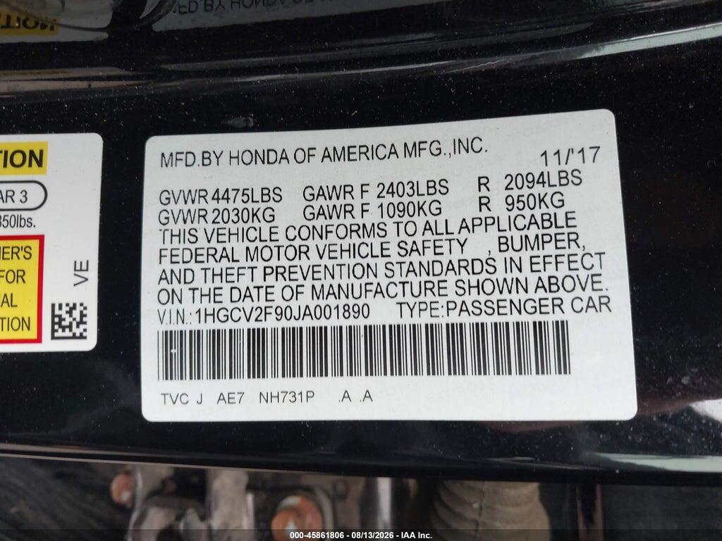 1HGCV2F90JA001890 2018 HONDA ACCORD photo no. 9