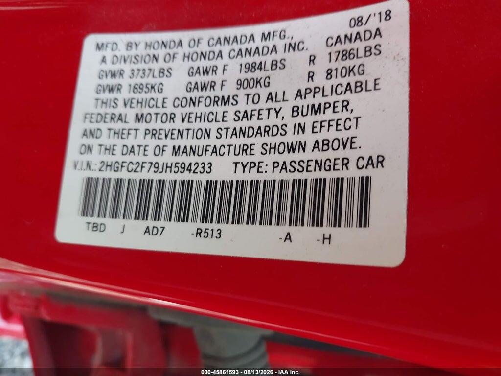 2HGFC2F79JH594233 2018 HONDA CIVIC photo no. 9