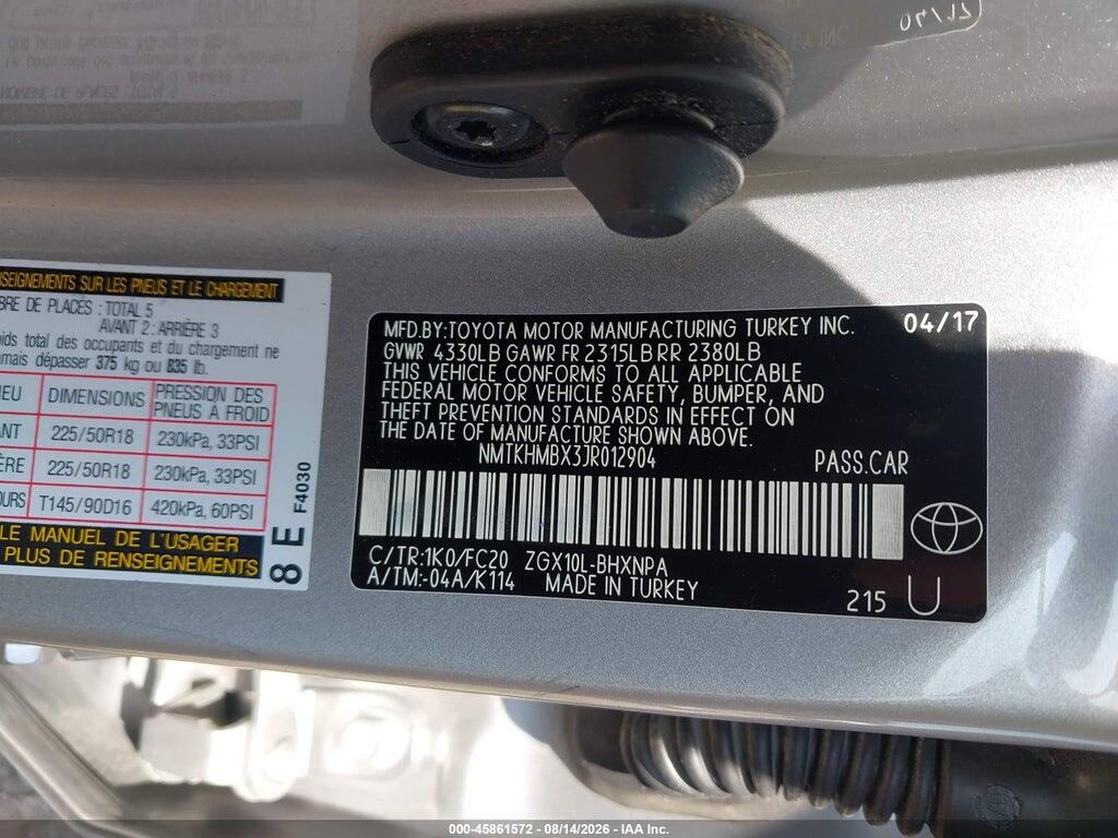 NMTKHMBX3JR012904 2018 TOYOTA C-HR photo no. 9