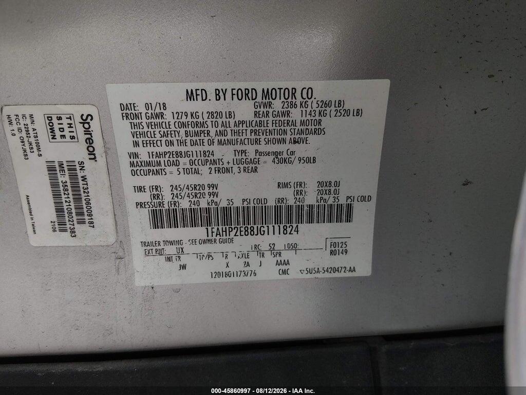 1FAHP2E88JG111824 2018 FORD TAURUS photo no. 9