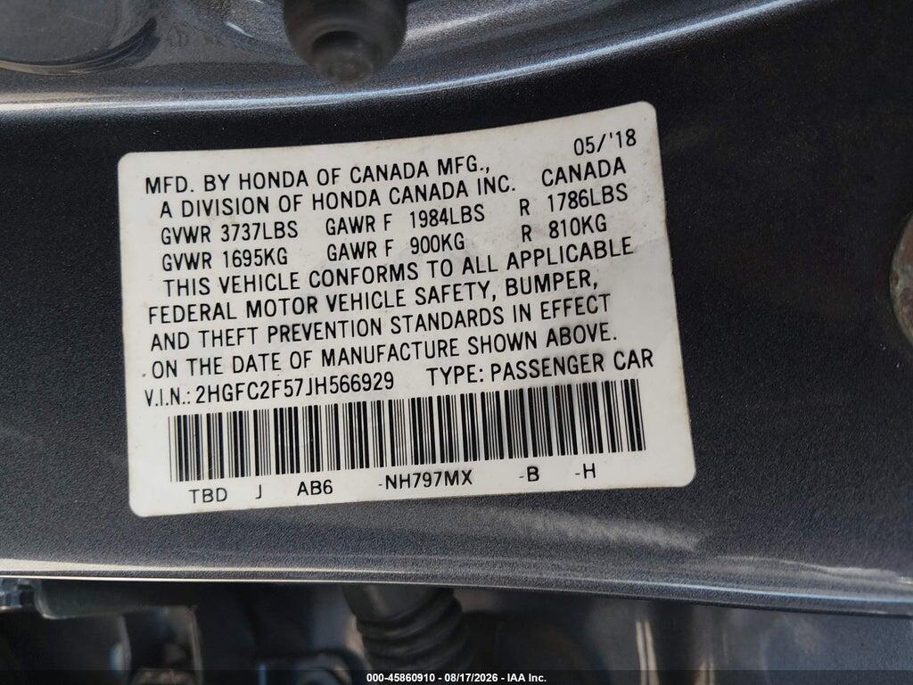 2HGFC2F57JH566929 2018 HONDA CIVIC photo no. 9