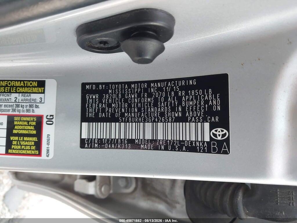 5YFBURHE3GP426587 2016 TOYOTA COROLLA photo no. 9