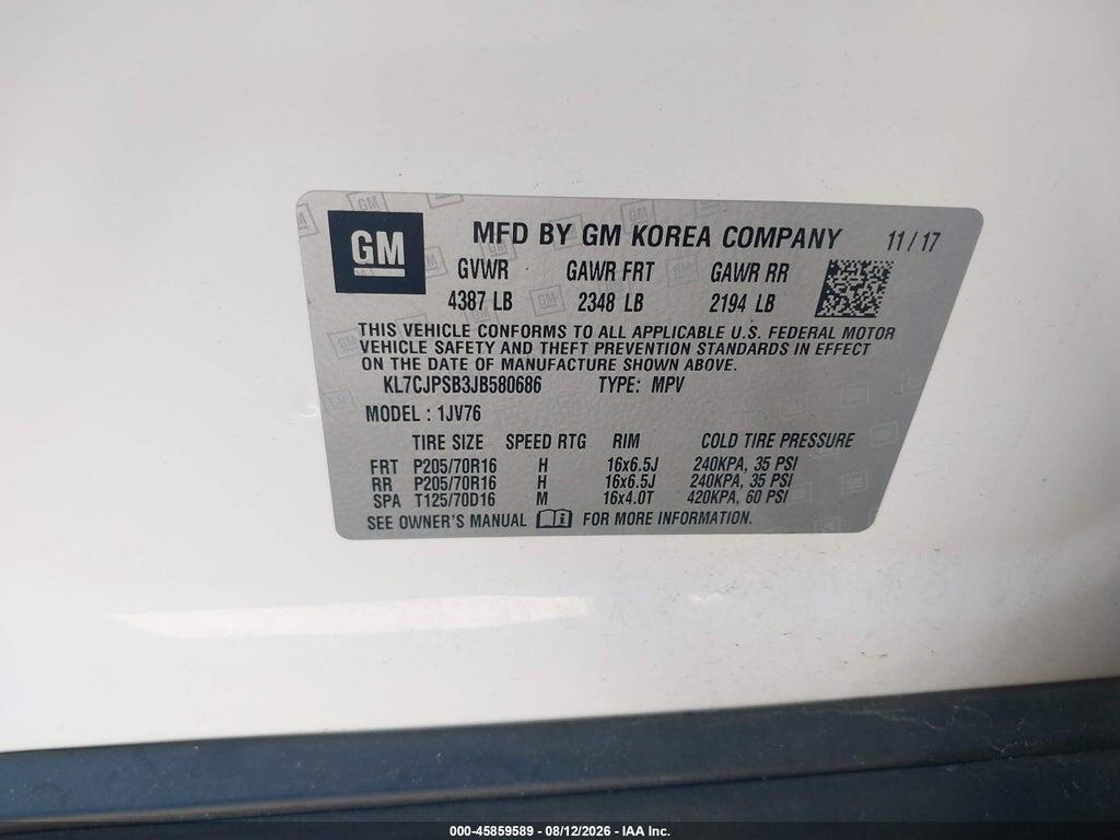 KL7CJPSB3JB580686 2018 CHEVROLET TRAX photo no. 9