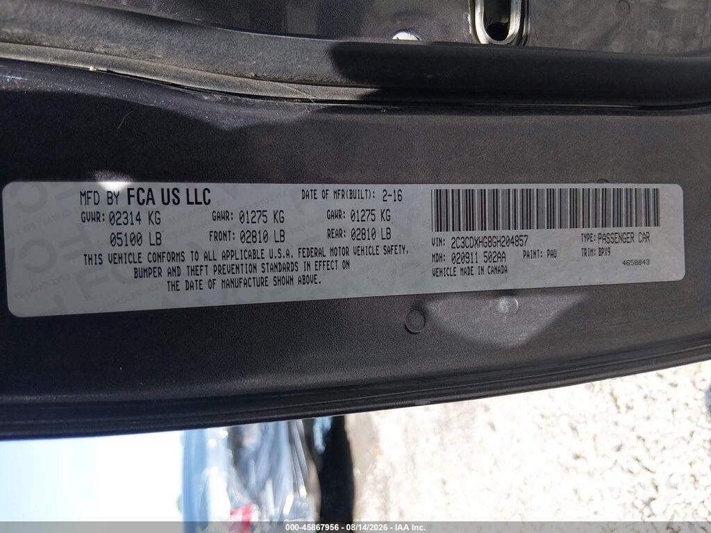2C3CDXHG8GH204857 2016 DODGE CHARGER photo no. 9