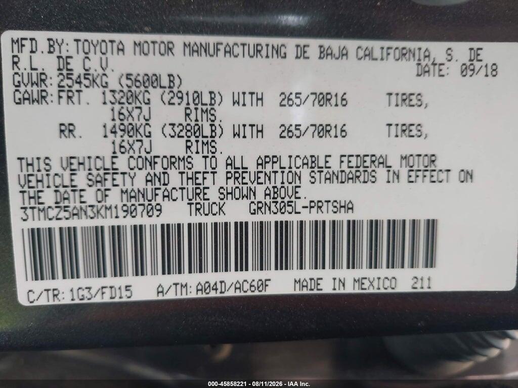 3TMCZ5AN3KM190709 2019 TOYOTA TACOMA photo no. 9
