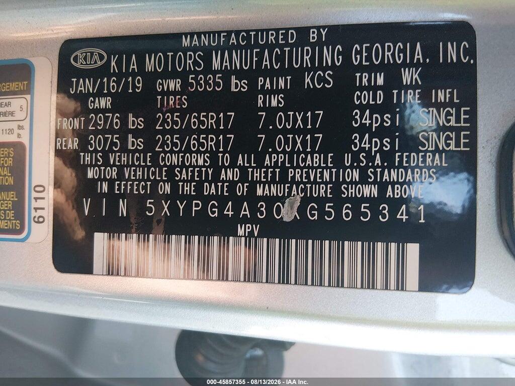 5XYPG4A30KG565341 2019 KIA SORENTO photo no. 9