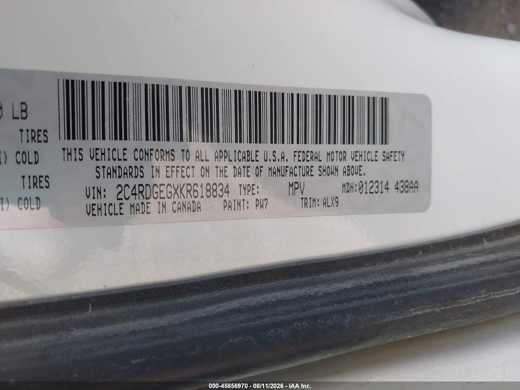 2C4RDGEGXKR618834 2019 DODGE GRAND CARAVAN photo no. 9