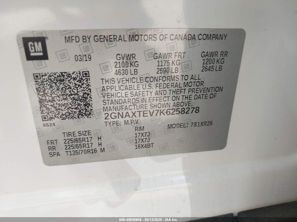 2GNAXTEV7K6258278 2019 CHEVROLET EQUINOX photo no. 9