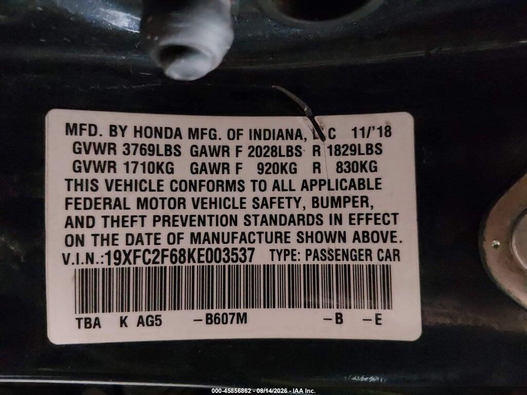 19XFC2F68KE003537 2019 HONDA CIVIC photo no. 9
