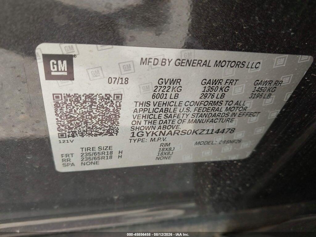 1GYKNARS0KZ114478 2019 CADILLAC XT5 photo no. 9