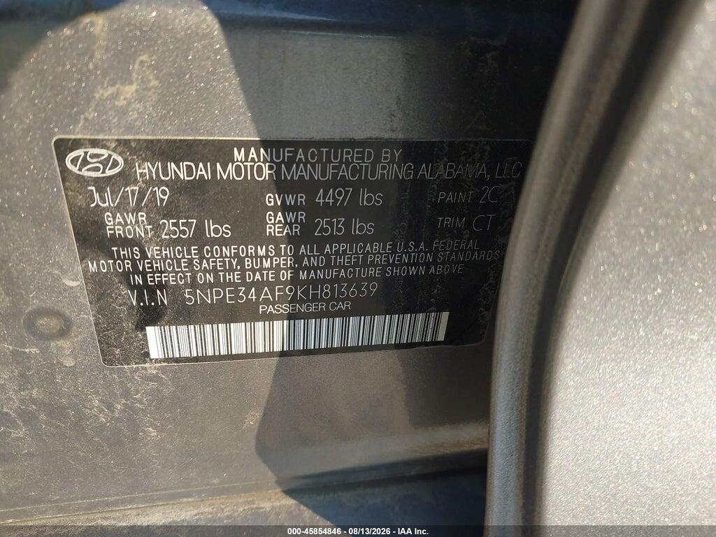 5NPE34AF9KH813639 2019 HYUNDAI SONATA photo no. 9