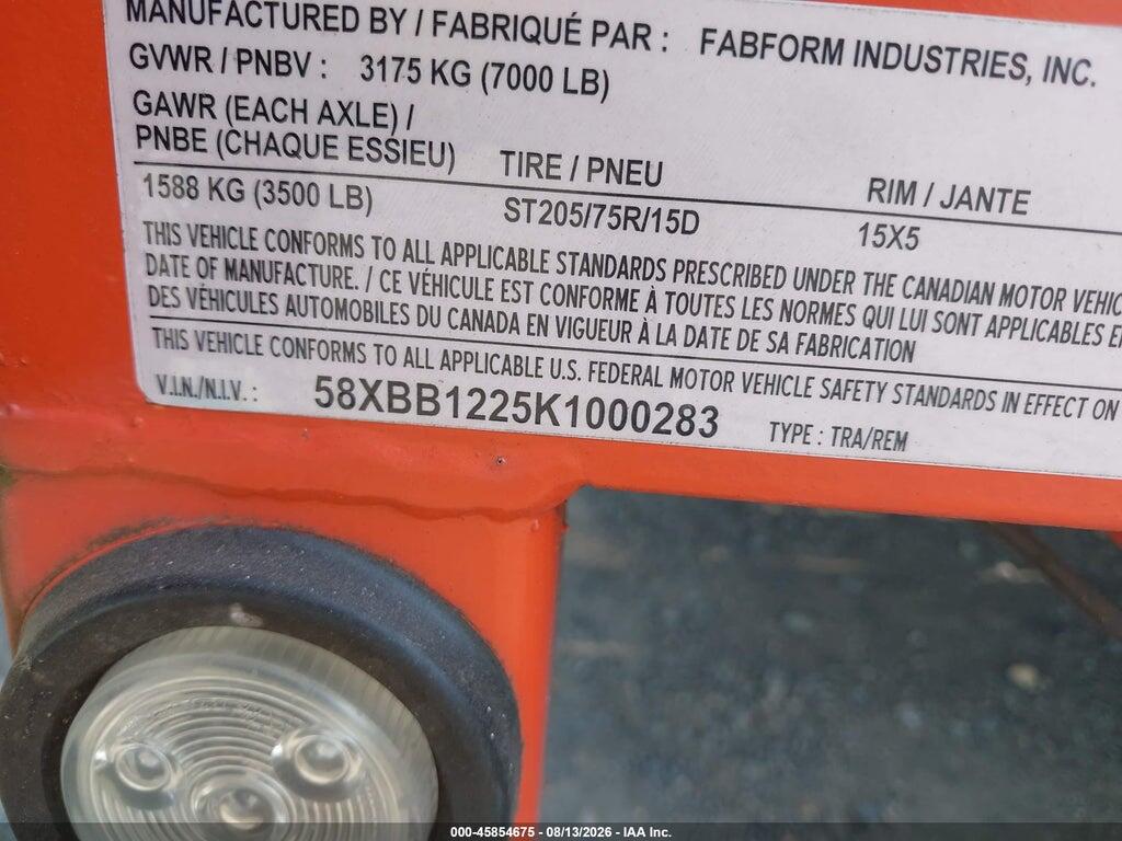 58XBB1225K1000283 2019 FABFORM 16' TRAILER photo no. 9