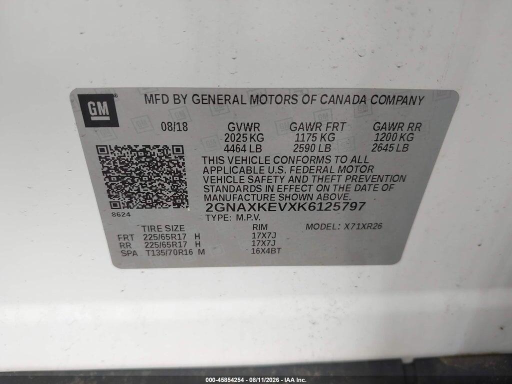2GNAXKEVXK6125797 2019 CHEVROLET EQUINOX photo no. 9