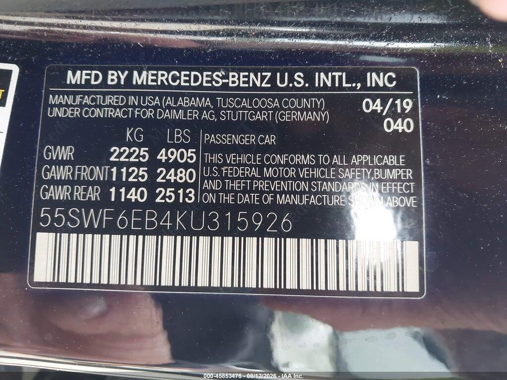 55SWF6EB4KU315926 2019 MERCEDES-BENZ AMG C 43 photo no. 9