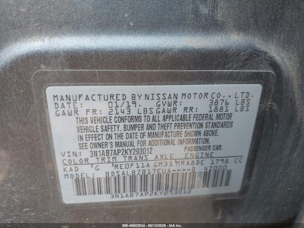 3N1AB7AP2KY293012 2019 NISSAN SENTRA photo no. 9