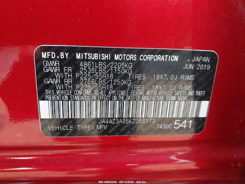 JA4AZ3A35KZ056173 2019 MITSUBISHI OUTLANDER photo no. 9