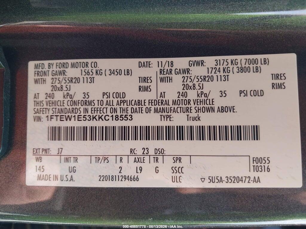1FTEW1E53KKC18553 2019 FORD F-150 photo no. 9